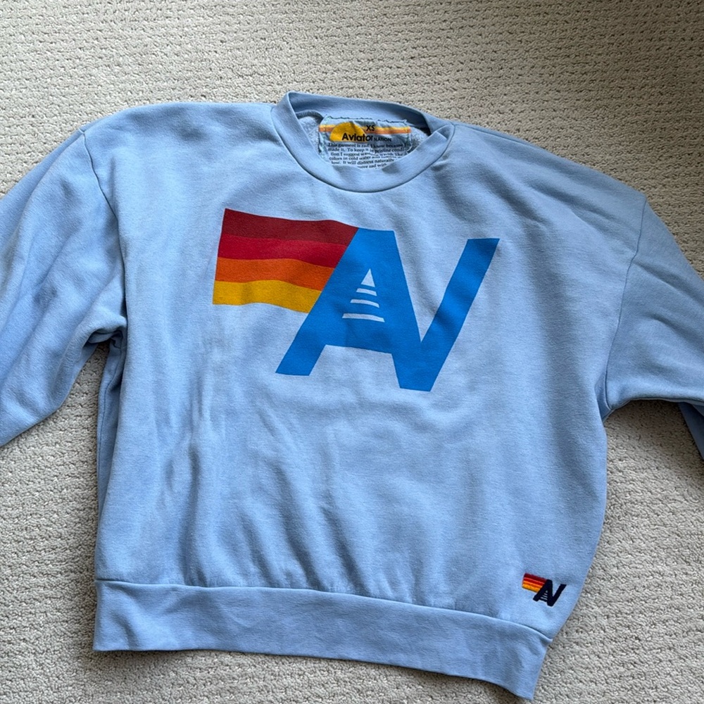 Aviator Nation- relaxed crew- size XS light blue